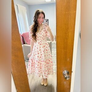 Cotton Pink Floral Maxi/Midi Dress